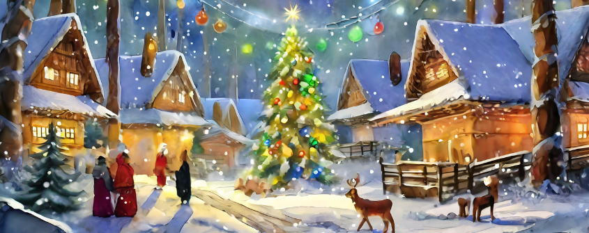Eine weihnachtliche Szene im Stil eines Ölgemäldes, generiert durch KI.